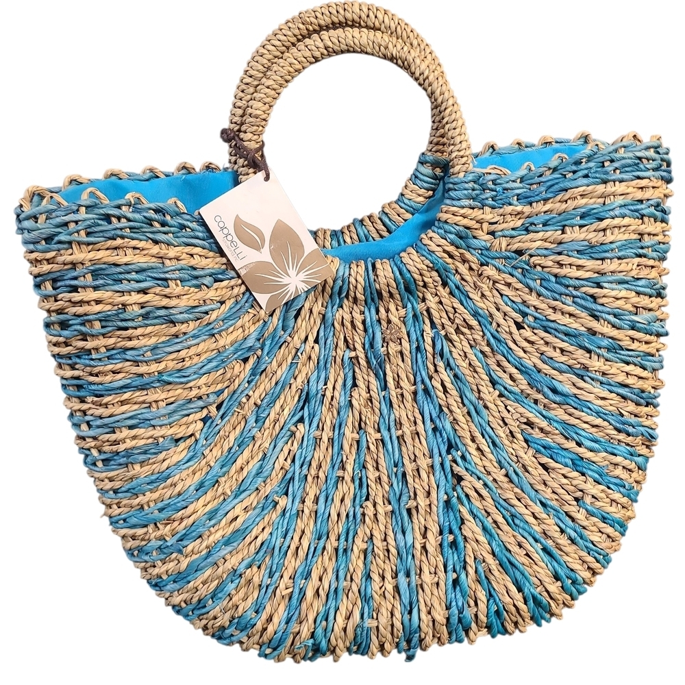 Cappelli Straworld Blue & Natural Half-Moon Woven Tote